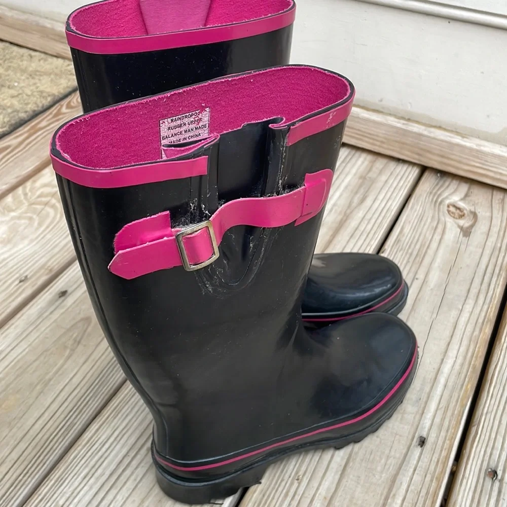 Nine West Black & Pink Rain Boots Size 7